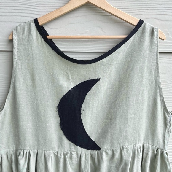 100% Linen | Handmade Quilted Linen Sleeveless Dress SKU 08014 Black Moon - Picture 7 of 10